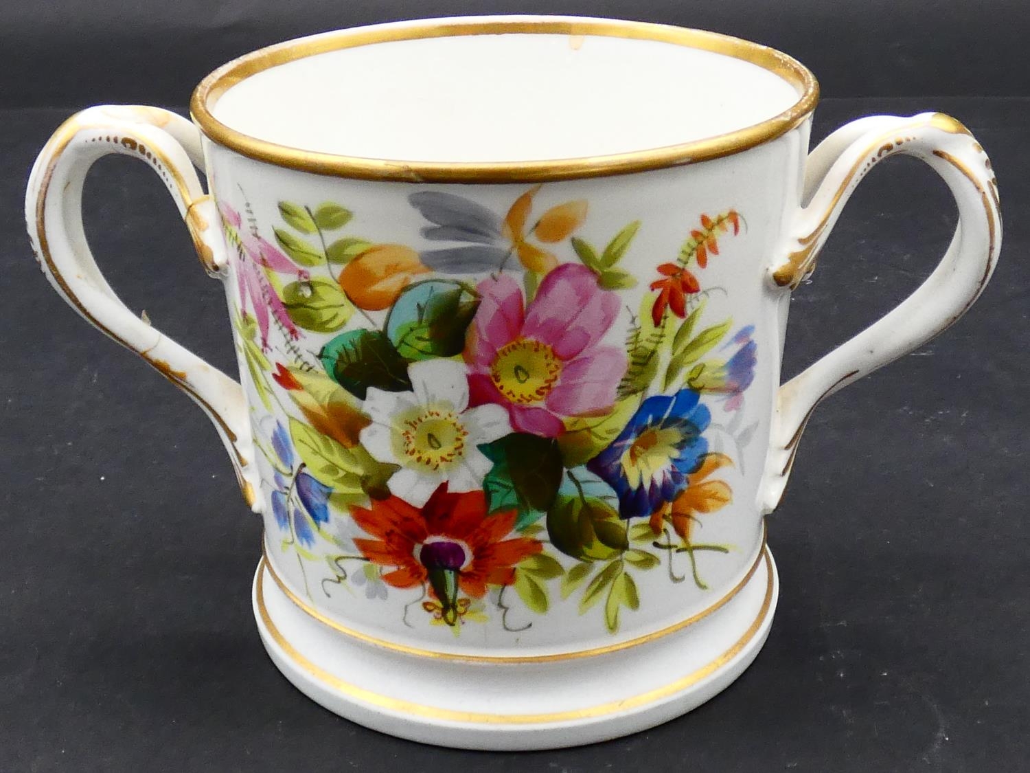 Four Victorian hand painted and gilded floral design christening mugs, some with gilded - Image 13 of 13