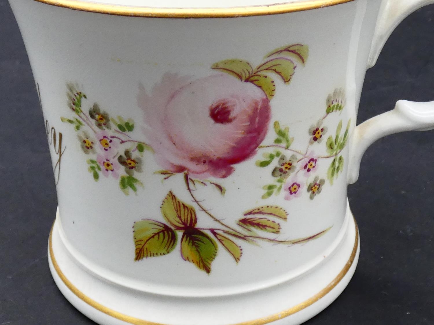 Four Victorian hand painted and gilded floral design christening mugs, some with gilded - Image 8 of 13