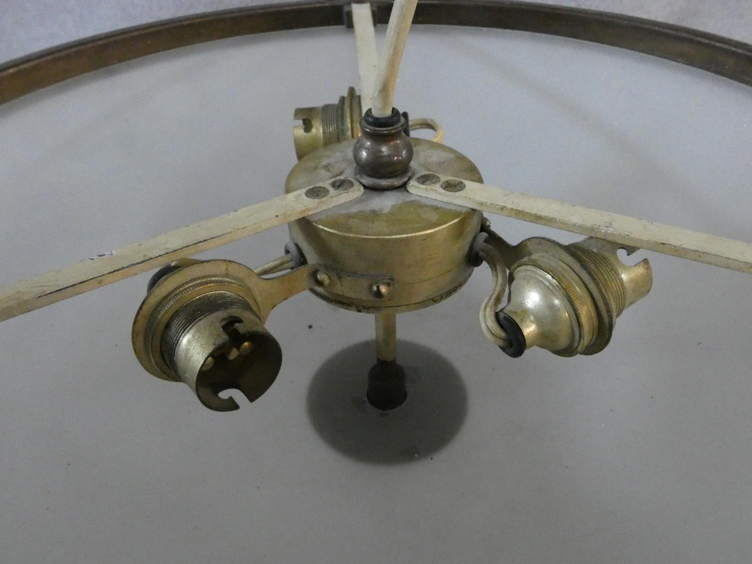 A vintage bronze ceiling pendant with frosted domed glass shade with central pineapple finial. D. - Image 4 of 6