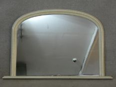 A distressed effect painted and lacquered 19th century style overmantel mirror. H.78 L.120cm