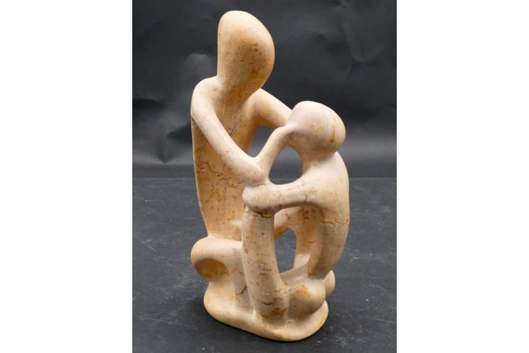 A collection of three carved and pierced soapstone figure groups. H.29cm - Image 7 of 9