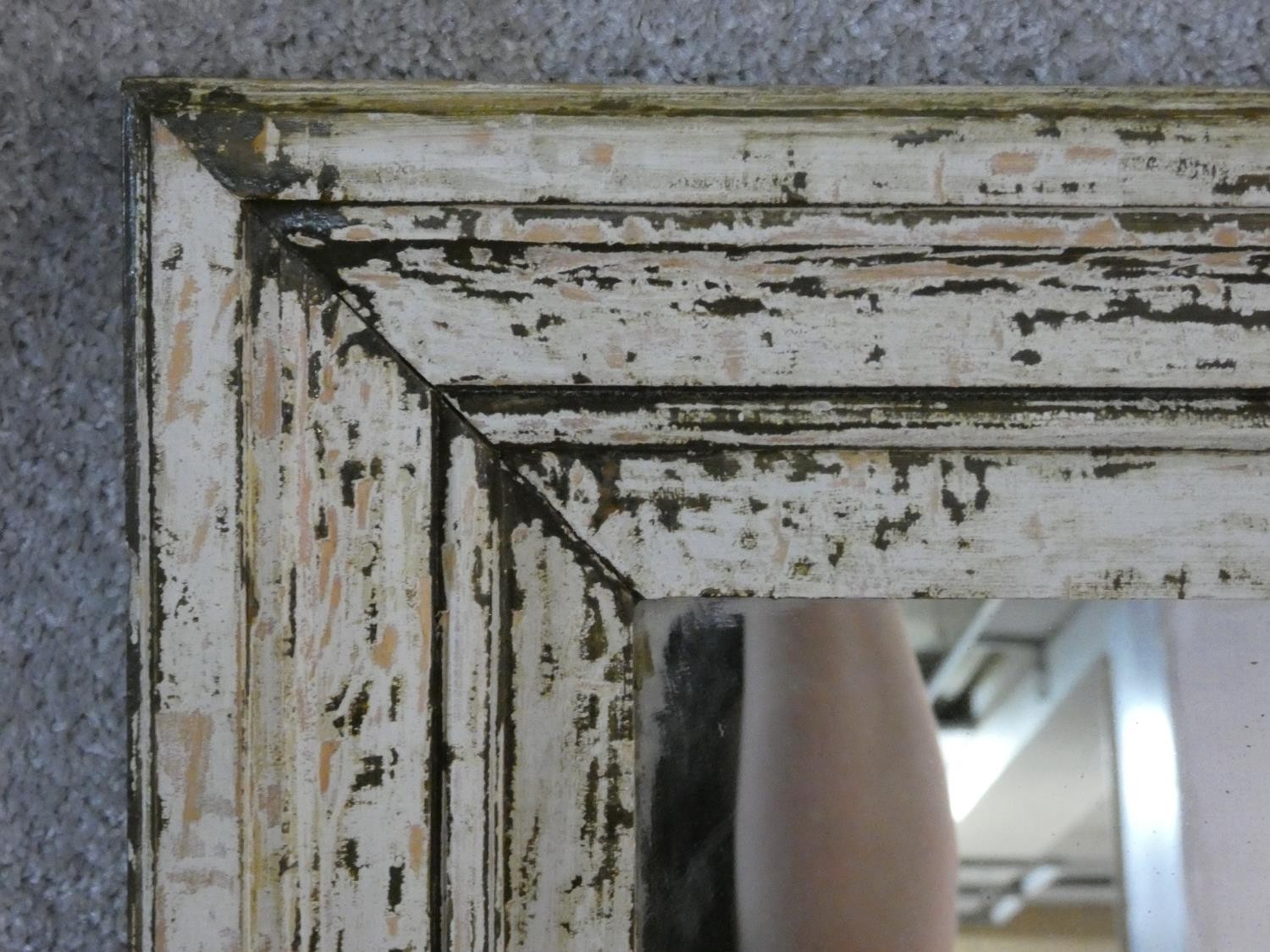 A wall mirror with original plate in distressed painted frame. 130x122 - Image 3 of 4