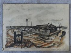 A framed and glazed antique etching of Tom Molineaux vs Tom Cribb along with a ink drawing on