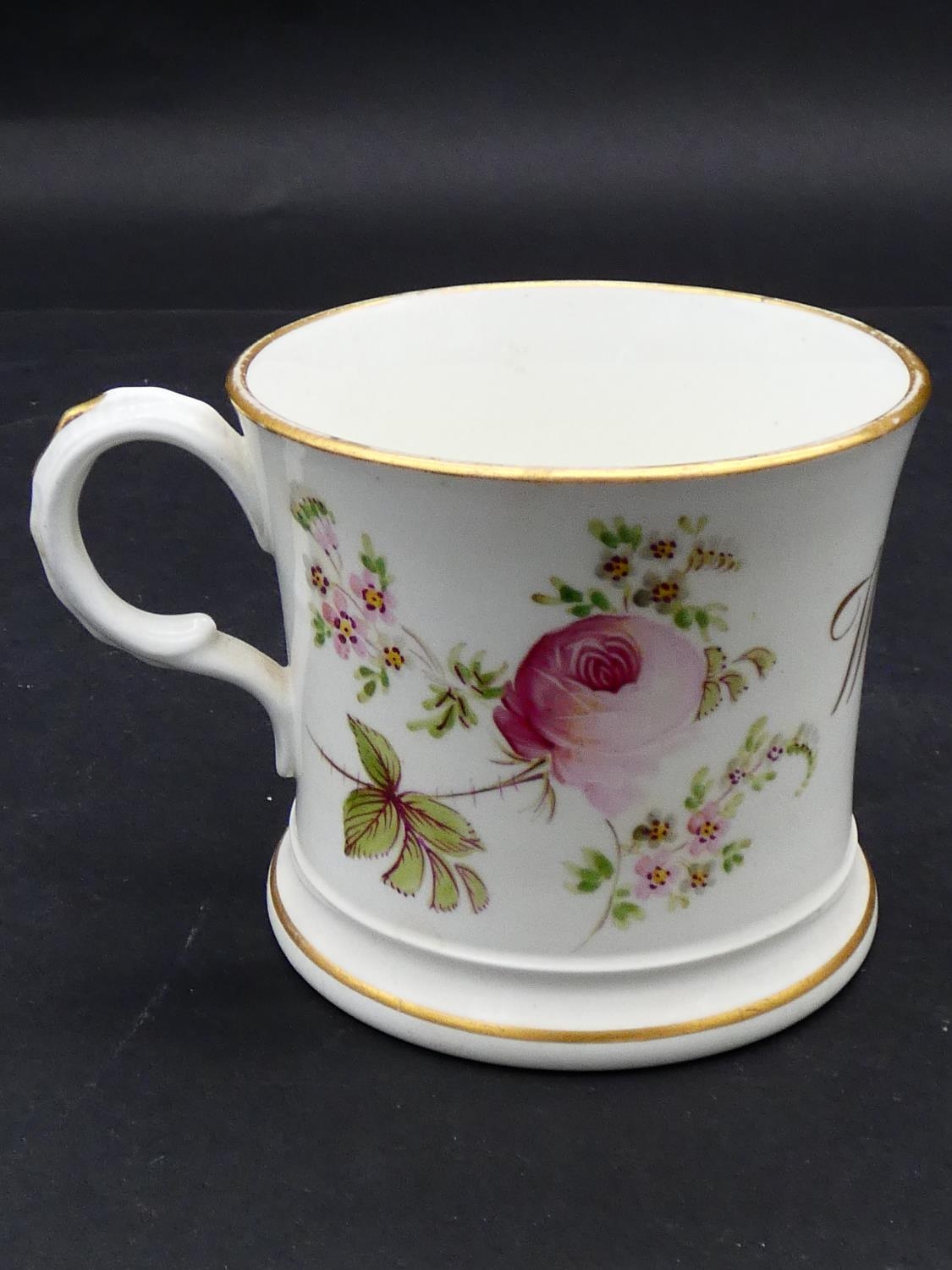 Four Victorian hand painted and gilded floral design christening mugs, some with gilded - Image 6 of 13