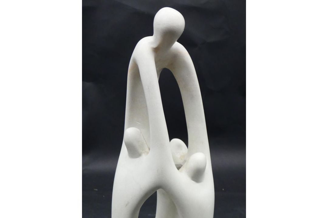 A collection of three carved and pierced soapstone figure groups. H.29cm - Image 3 of 9