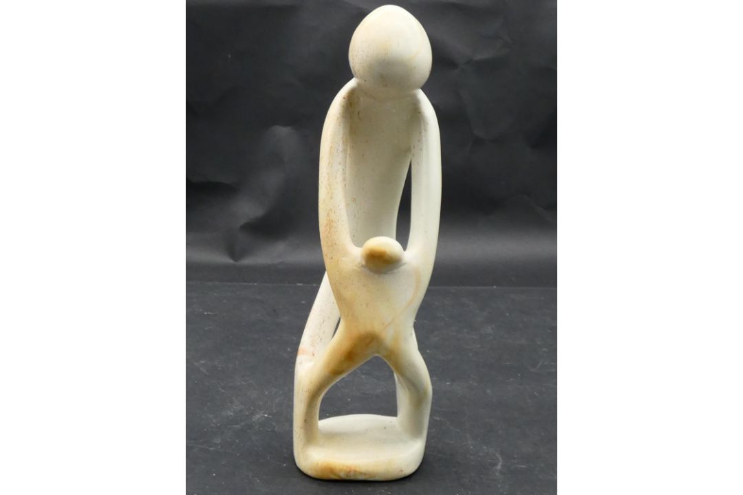 A collection of three carved and pierced soapstone figure groups. H.29cm - Image 5 of 9