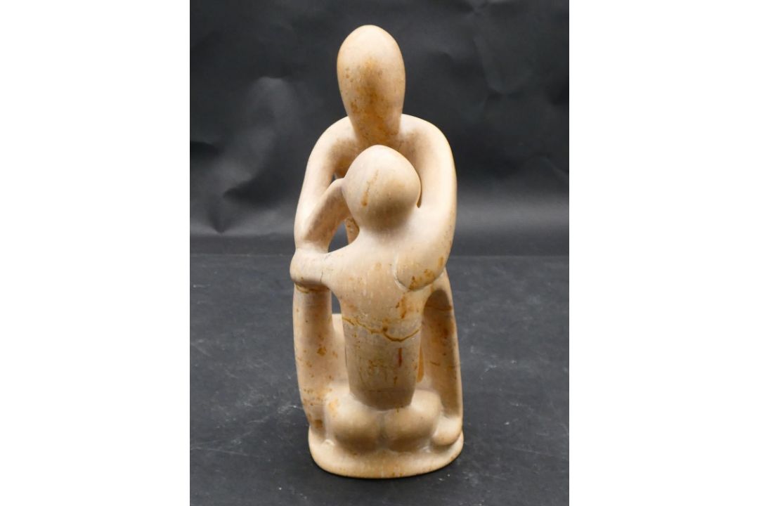 A collection of three carved and pierced soapstone figure groups. H.29cm - Image 8 of 9