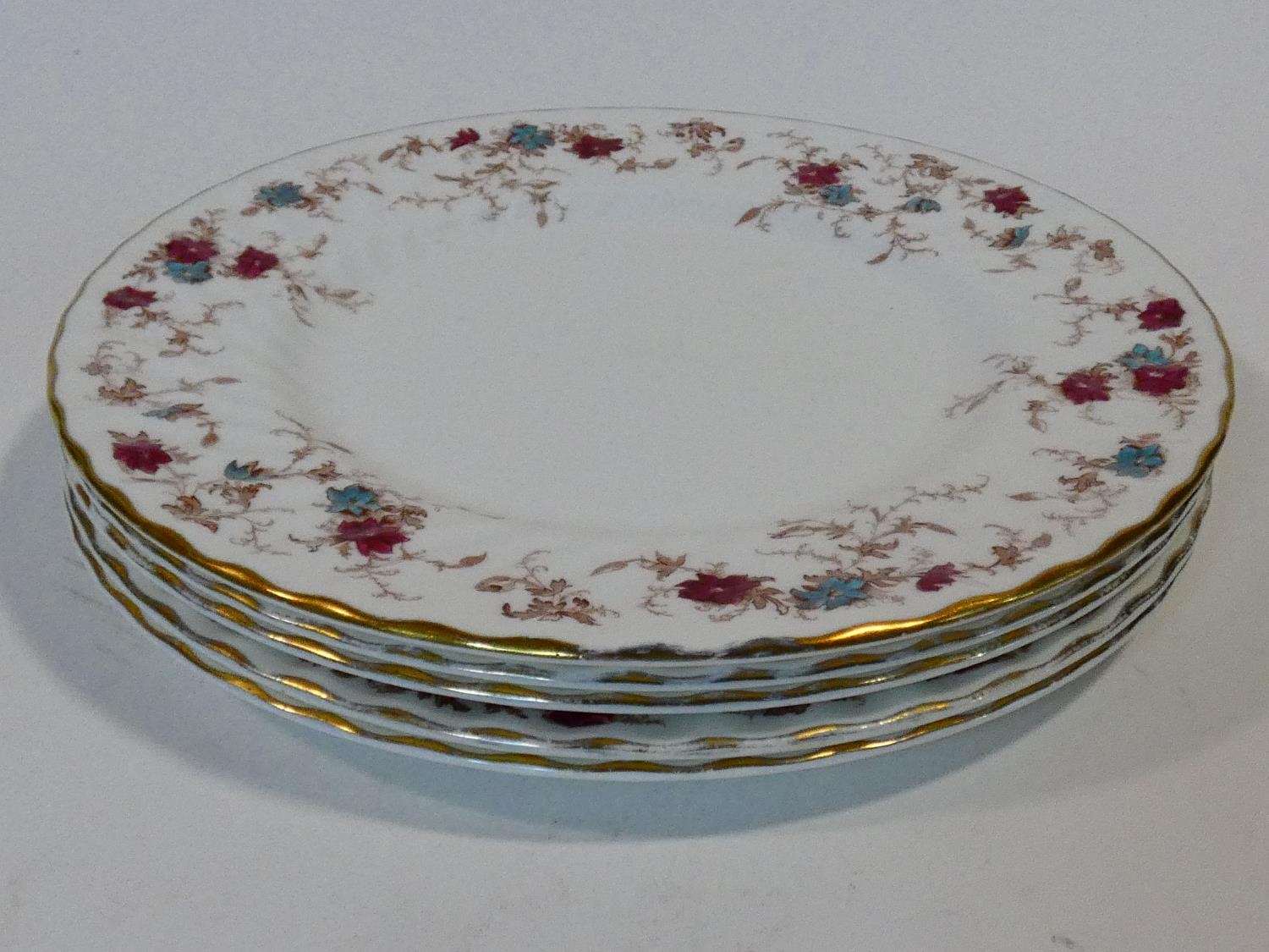 A Mintons Ancestral pattern hand painted porcelain part dinner service, five dinner plates, side - Image 5 of 27
