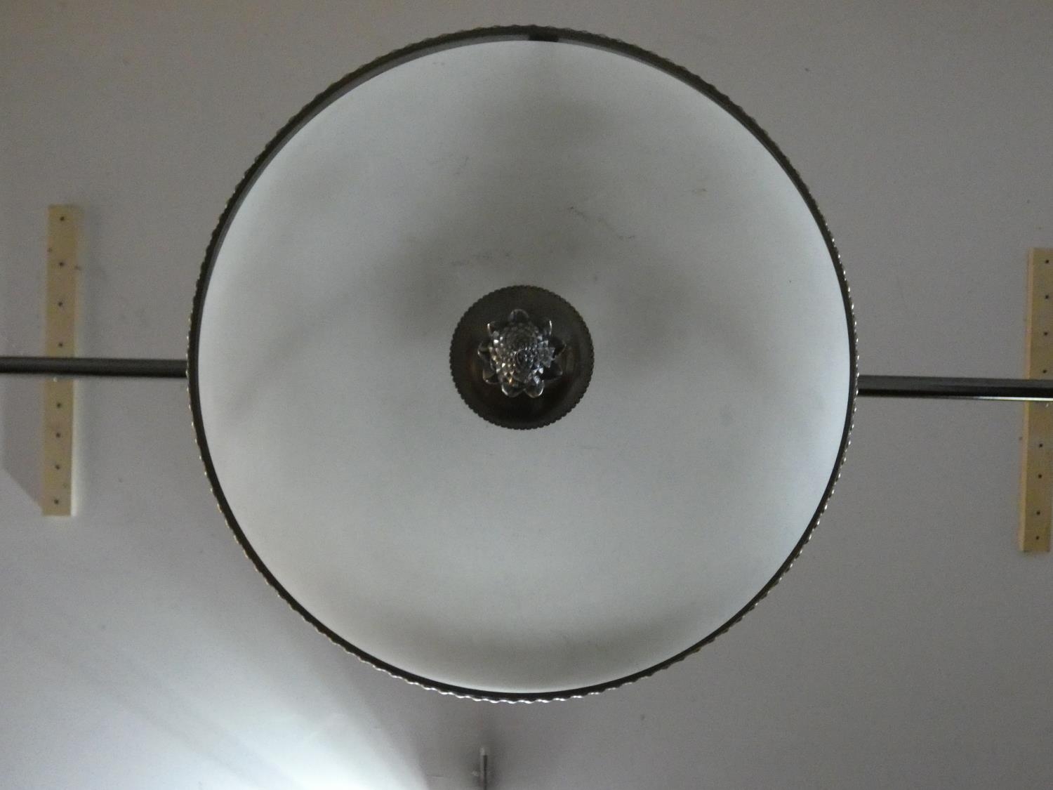 A vintage bronze ceiling pendant with frosted domed glass shade with central pineapple finial. D. - Image 3 of 6