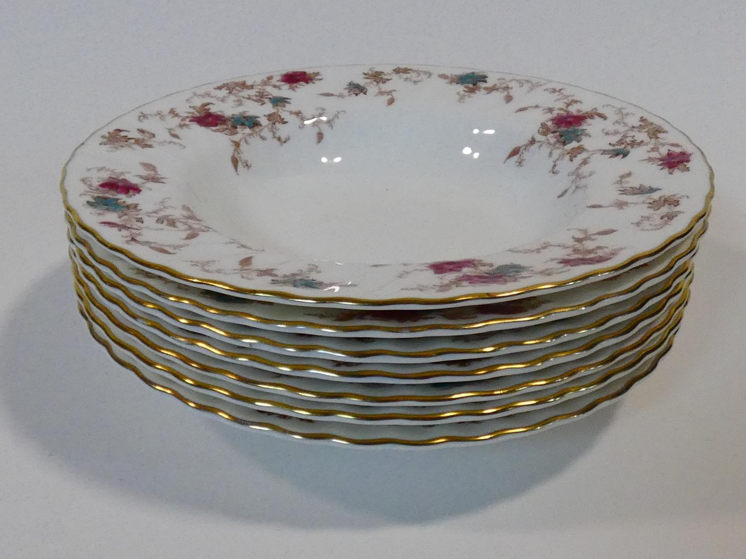 A Mintons Ancestral pattern hand painted porcelain part dinner service, five dinner plates, side - Image 8 of 27