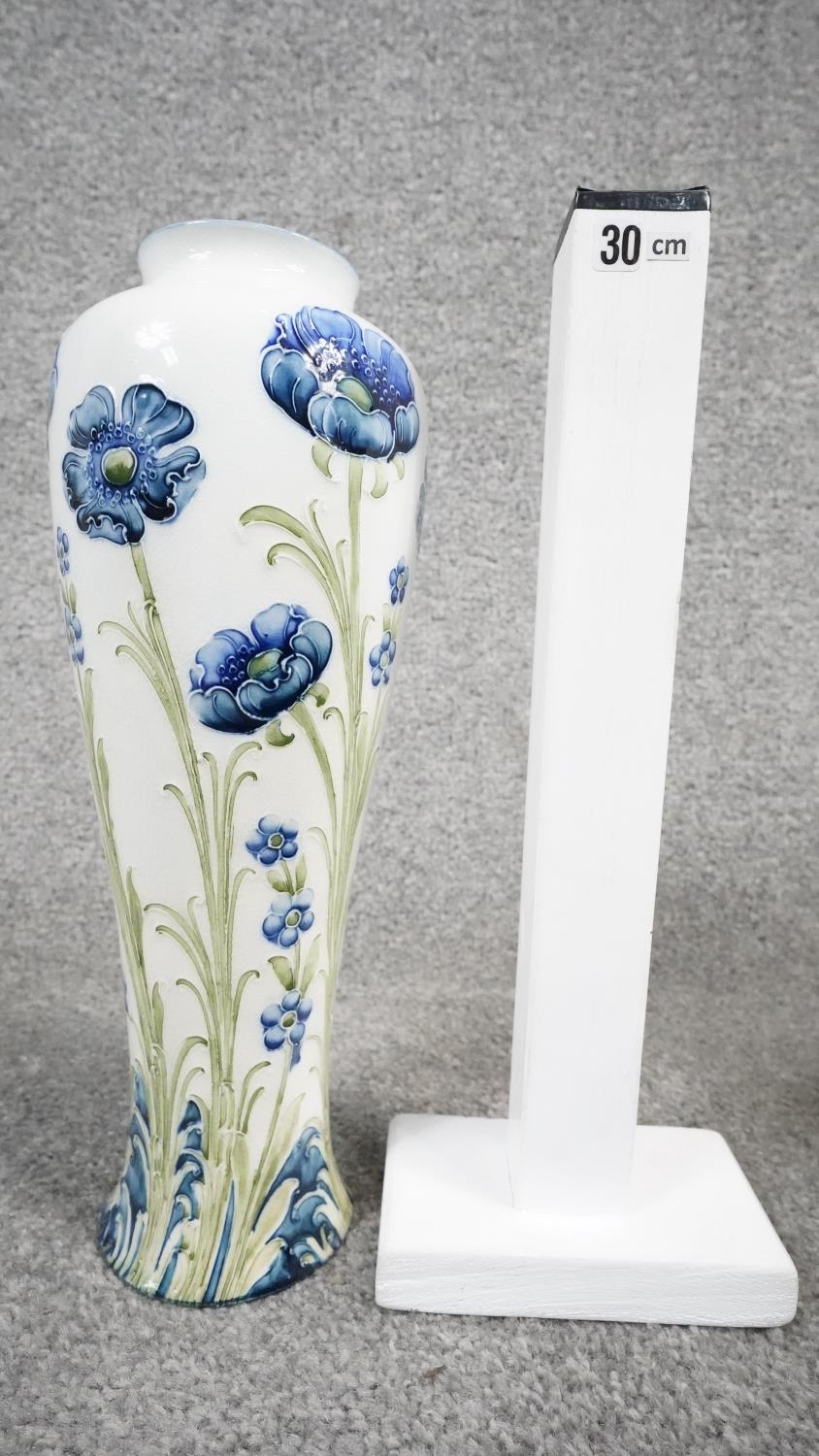 A William Moorcroft Macintyre Florian vase, tube lined with Blue Poppy pattern, of slender - Image 6 of 6