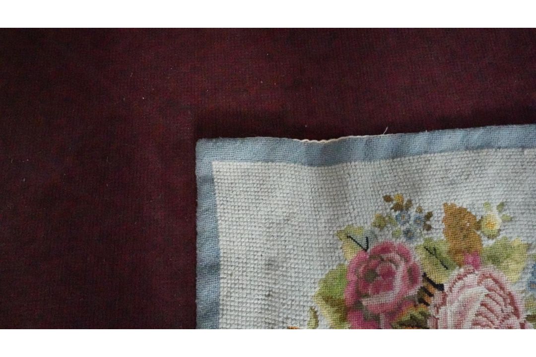 A duck egg blue needlepoint carpet with geometric motifs. H.400 W.494 - Image 4 of 7