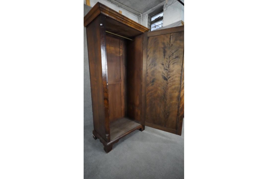 A mid century early Georgian style burr walnut wardrobe with panel door enclosing hanging space on - Image 5 of 10