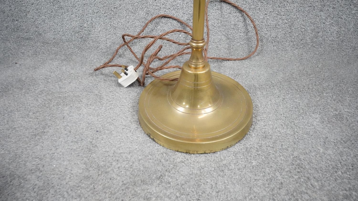 A vintage solid brass candle design height adjustable standard lamp with ridged circular base. - Image 4 of 6