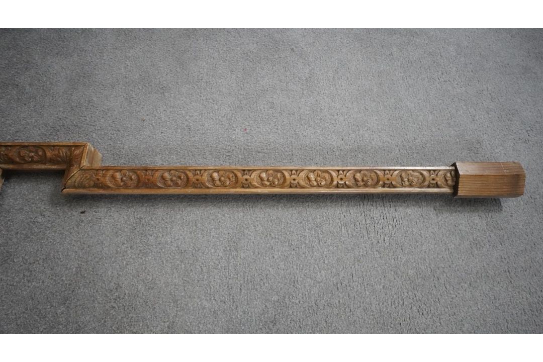 A George II mid 18th century pine breakfront chimney piece architrave carved with acanthus, egg and - Image 6 of 8