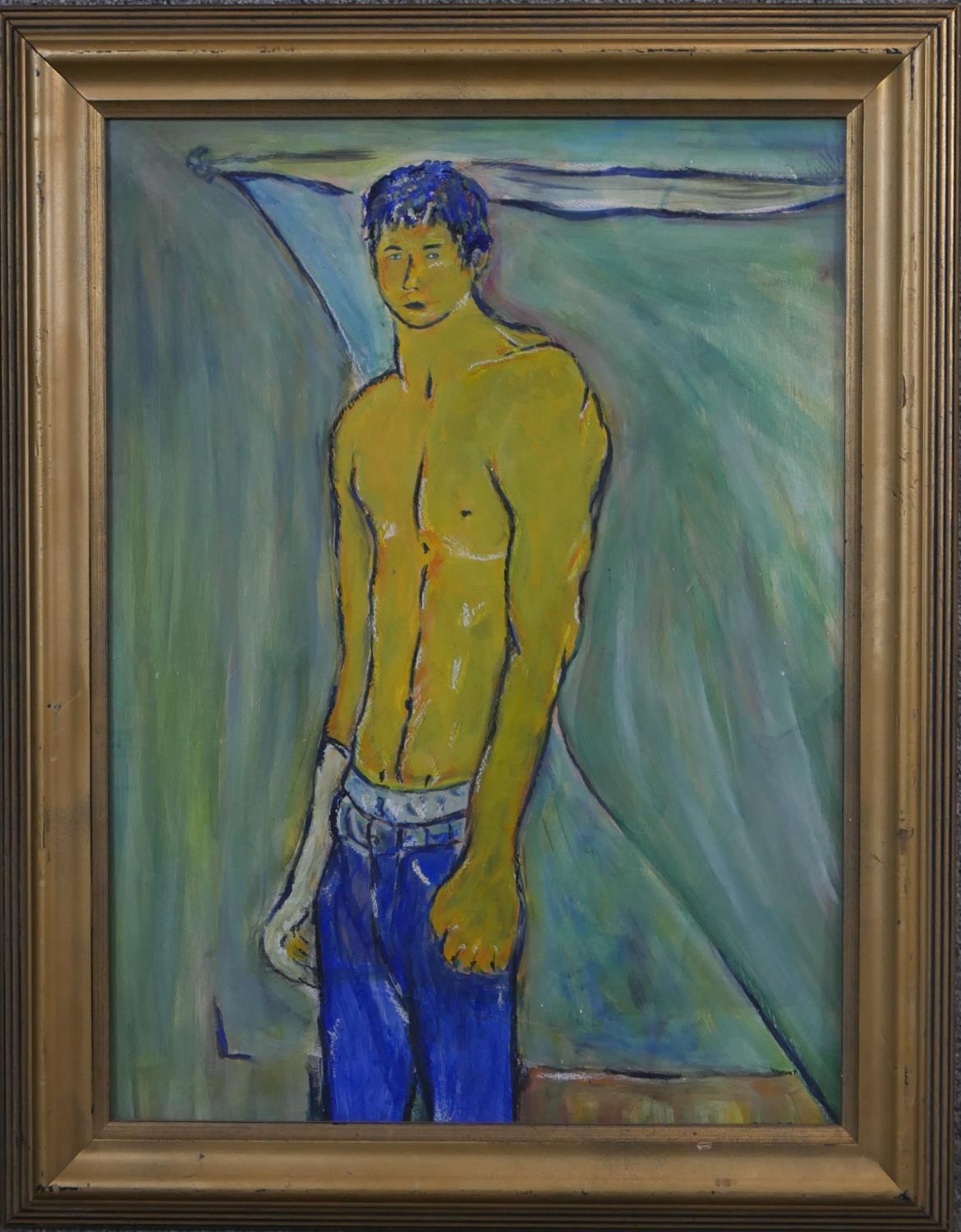 A framed oil on canvas of a male figure. Signed O. Rey. H.68 W.54cm - Image 2 of 6