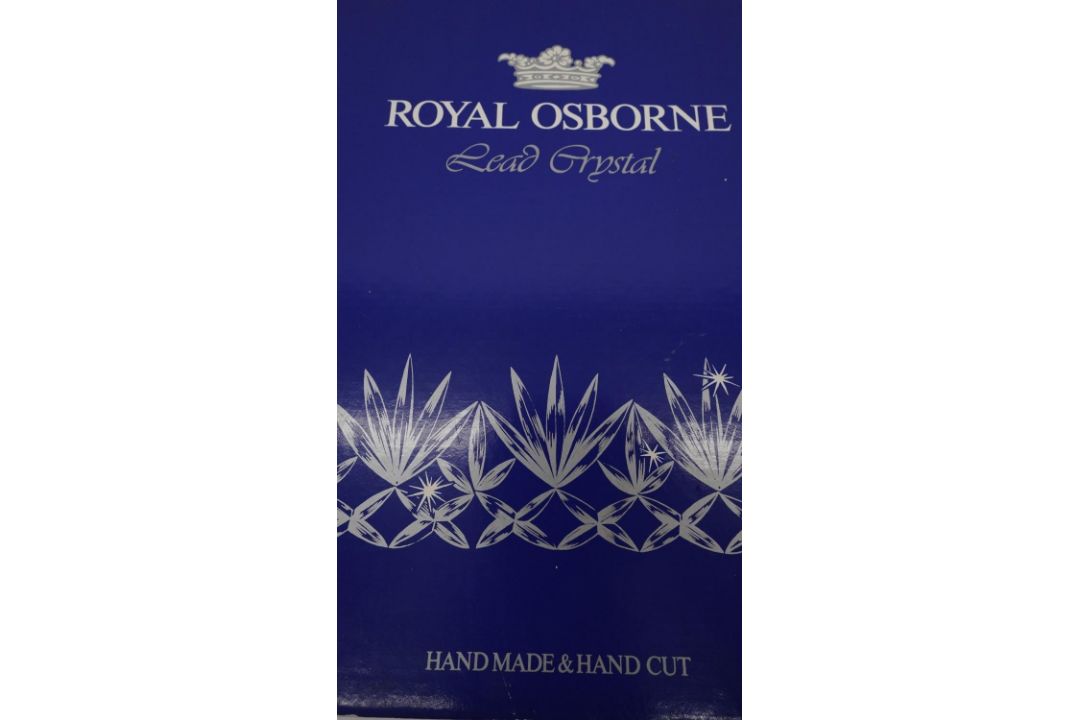 A boxed set of six Royal Osbourne cut lead crystal wine glasses with star cut bases, with labels and - Image 7 of 10