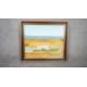 A framed mid century oil on canvas of a landscape with housing and a tennis court. Unsigned. H.62 - Image 2 of 4