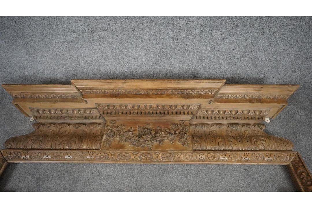 A George II mid 18th century pine breakfront chimney piece architrave carved with acanthus, egg and - Image 1 of 8