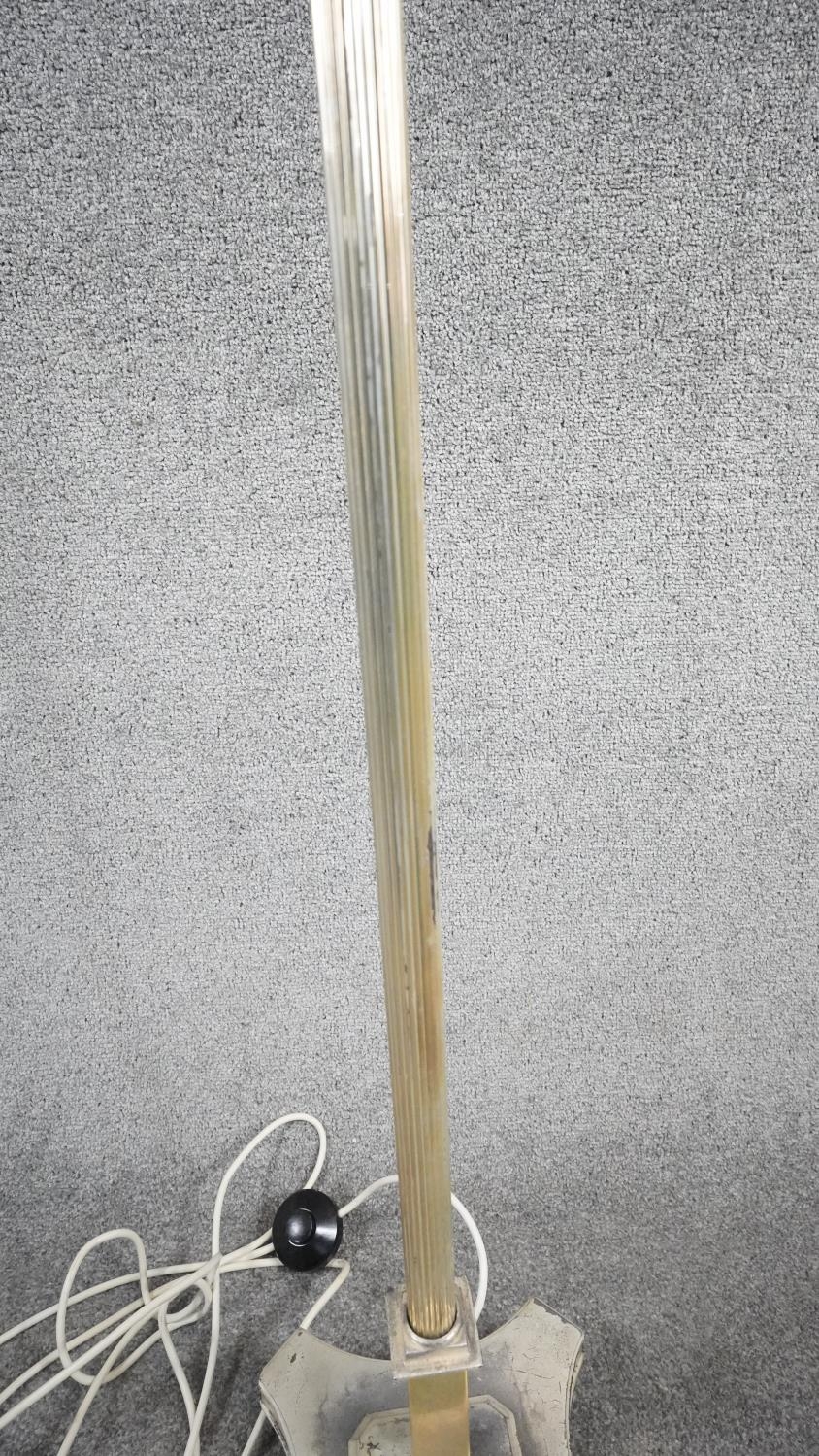 A vintage silver plated height adjustable two bulb standard lamp with reeded column, X-shape base - Image 4 of 7