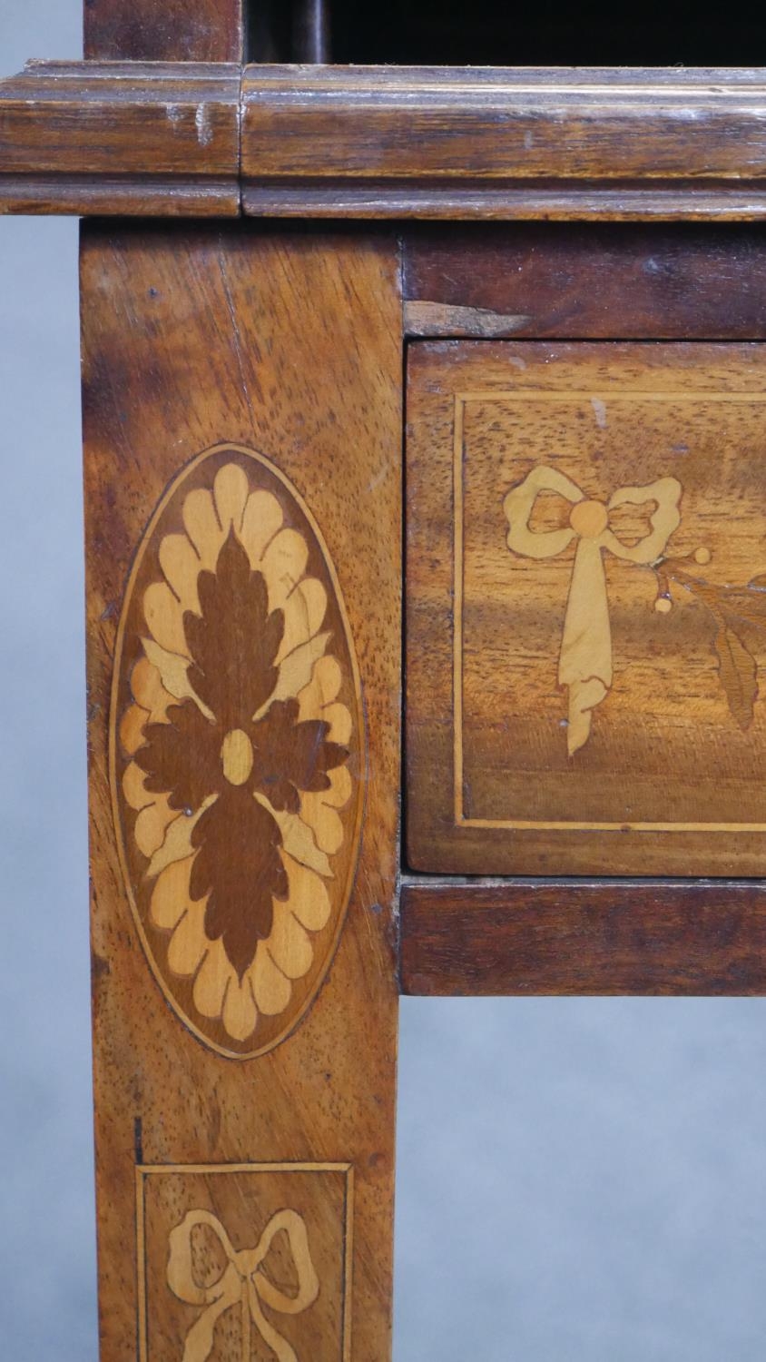 An Edwardian mahogany cylinder bureau bookcase with profuse all over satinwood Ho Ho bird, dragon, - Image 5 of 6