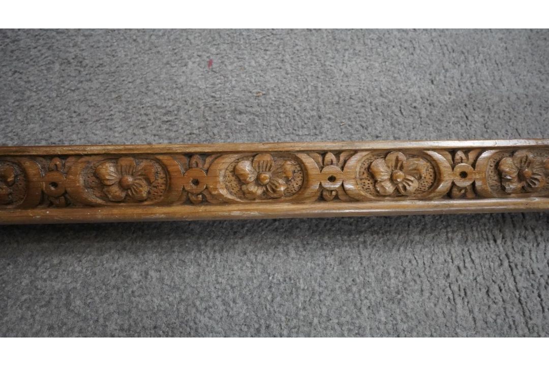 A George II mid 18th century pine breakfront chimney piece architrave carved with acanthus, egg and - Image 7 of 8