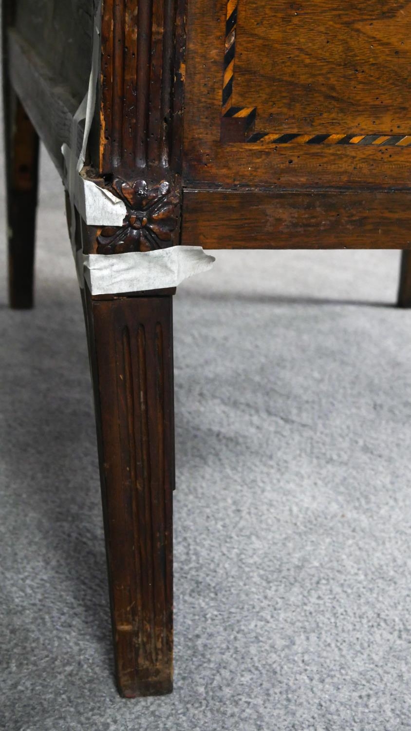 A 19th century Continental mahogany and ebony and satinwood inlaid cylinder bureau cabinet with - Image 4 of 5