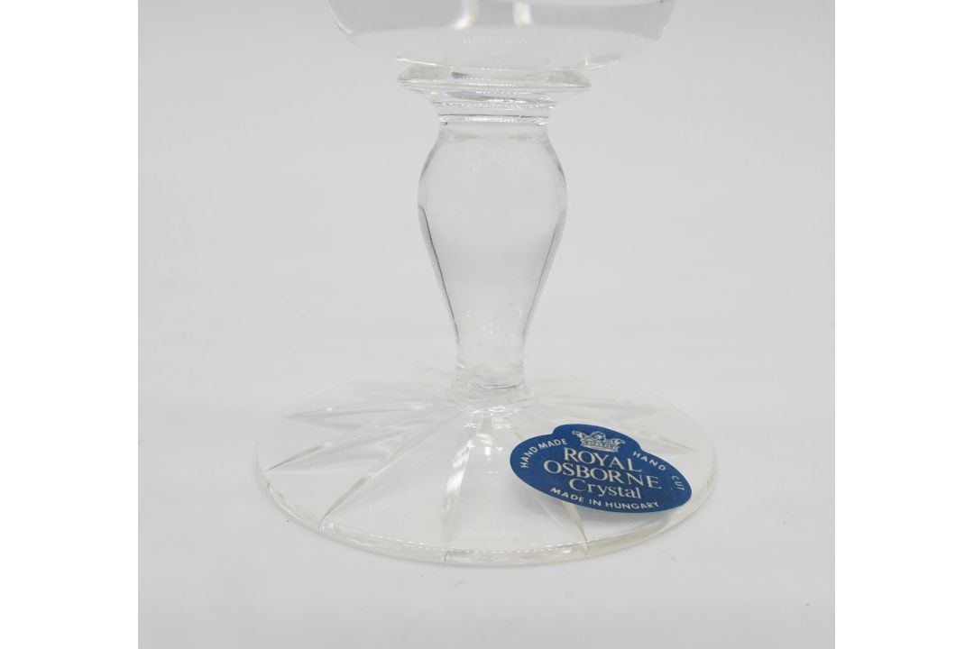 A boxed set of six Royal Osbourne cut lead crystal wine glasses with star cut bases, with labels and - Image 4 of 10