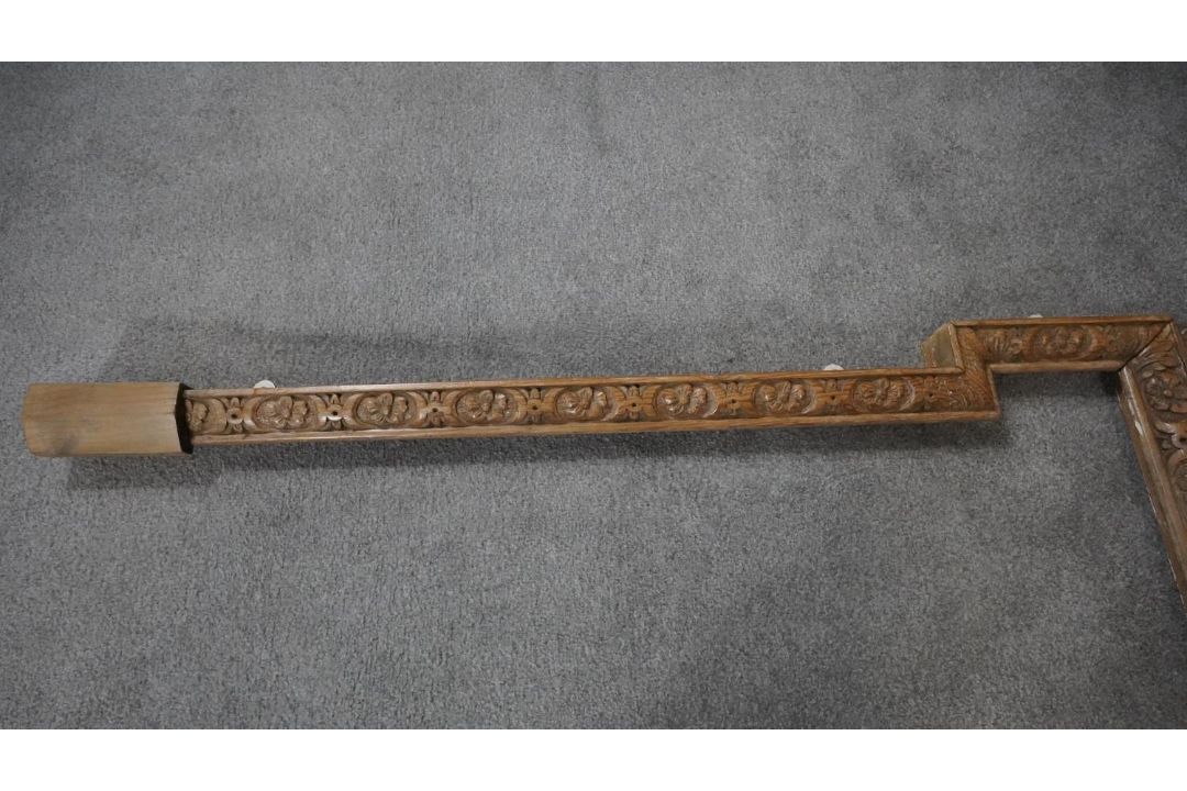 A George II mid 18th century pine breakfront chimney piece architrave carved with acanthus, egg and - Image 4 of 8