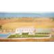 A framed mid century oil on canvas of a landscape with housing and a tennis court. Unsigned. H.62 - Image 1 of 4