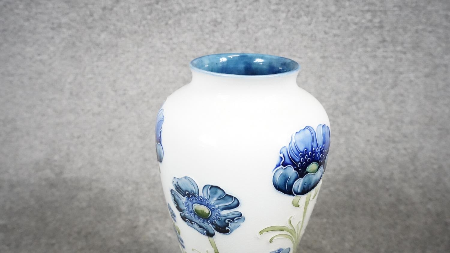 A William Moorcroft Macintyre Florian vase, tube lined with Blue Poppy pattern, of slender - Image 3 of 6