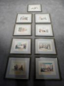 After Rowlandson - A set of nine framed and glazed satirical hand-coloured prints from the
