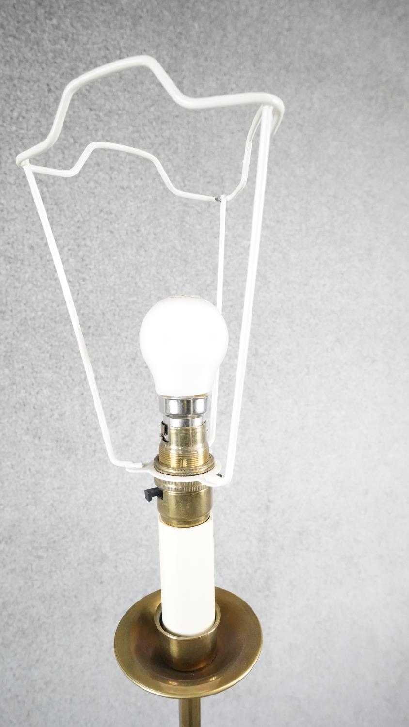 A vintage solid brass candle design height adjustable standard lamp with ridged circular base. - Image 2 of 6