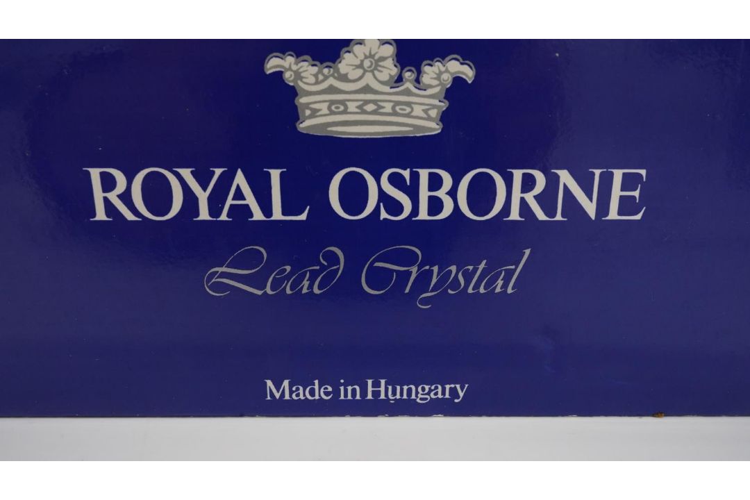 A boxed set of six Royal Osbourne cut lead crystal wine glasses with star cut bases, with labels and - Image 8 of 10