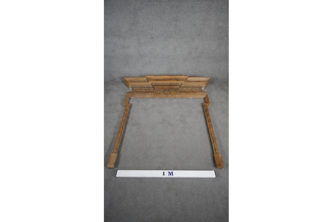 A George II mid 18th century pine breakfront chimney piece architrave carved with acanthus, egg and - Image 8 of 8