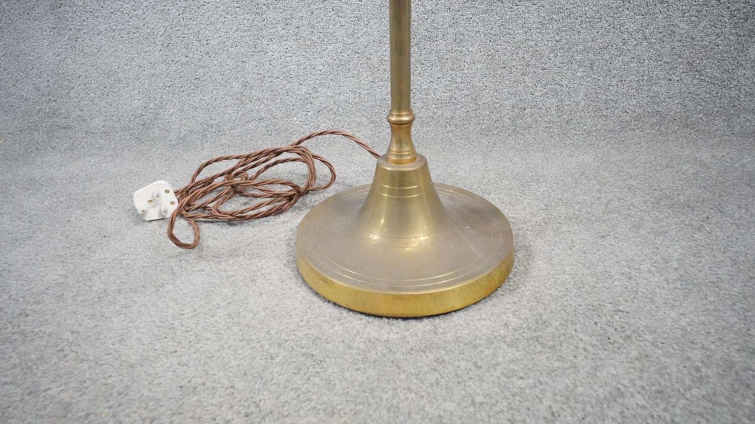 A vintage solid brass height adjustable arched design standard lamp with weighted circular base - Image 5 of 7