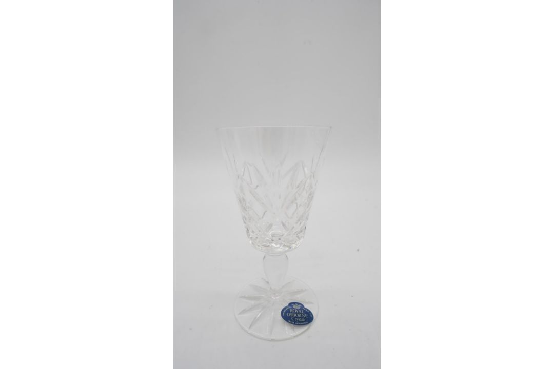 A boxed set of six Royal Osbourne cut lead crystal wine glasses with star cut bases, with labels and - Image 2 of 10