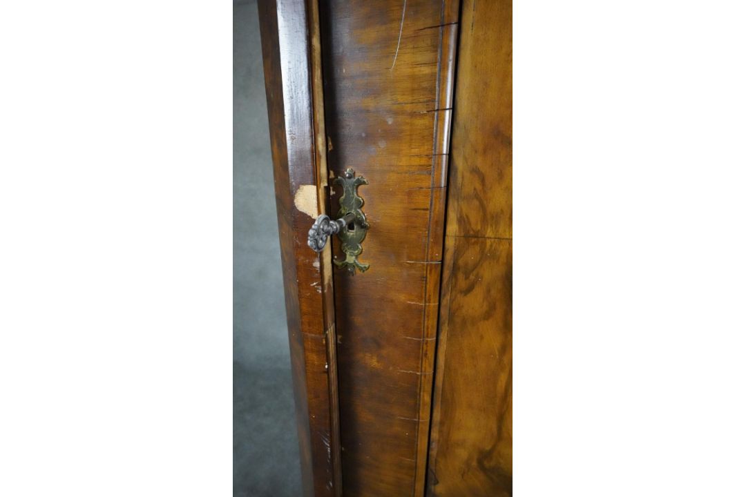 A mid century early Georgian style burr walnut wardrobe with panel door enclosing hanging space on - Image 2 of 10