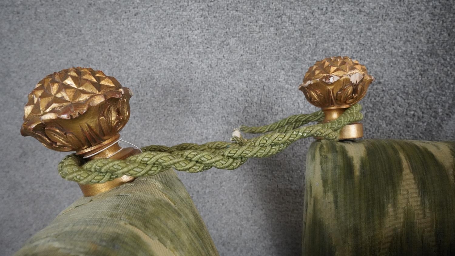 A Knole sofa in cut velour upholstery the drop ends with carved giltwood finials raised on bun feet. - Image 5 of 7