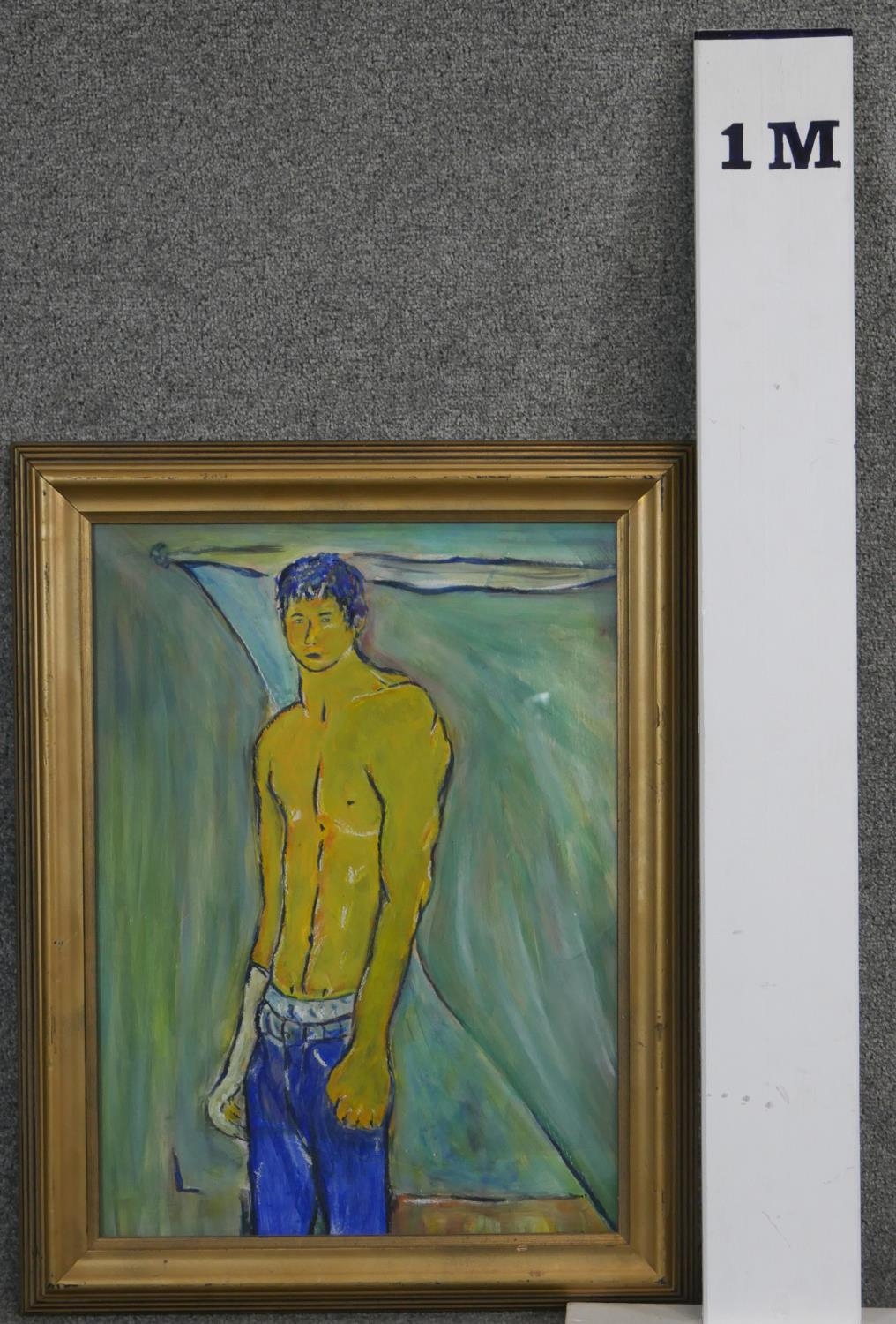 A framed oil on canvas of a male figure. Signed O. Rey. H.68 W.54cm - Image 6 of 6