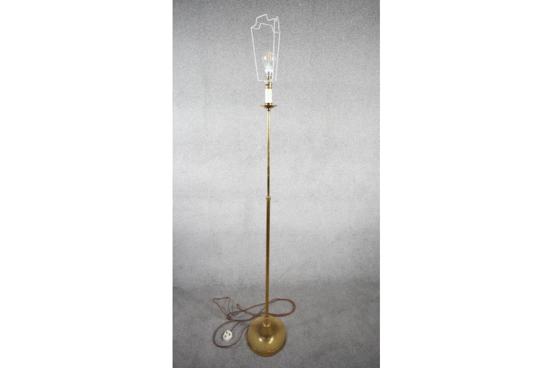 A vintage solid brass candle design height adjustable standard lamp with ridged circular base. H.167 - Image 1 of 6