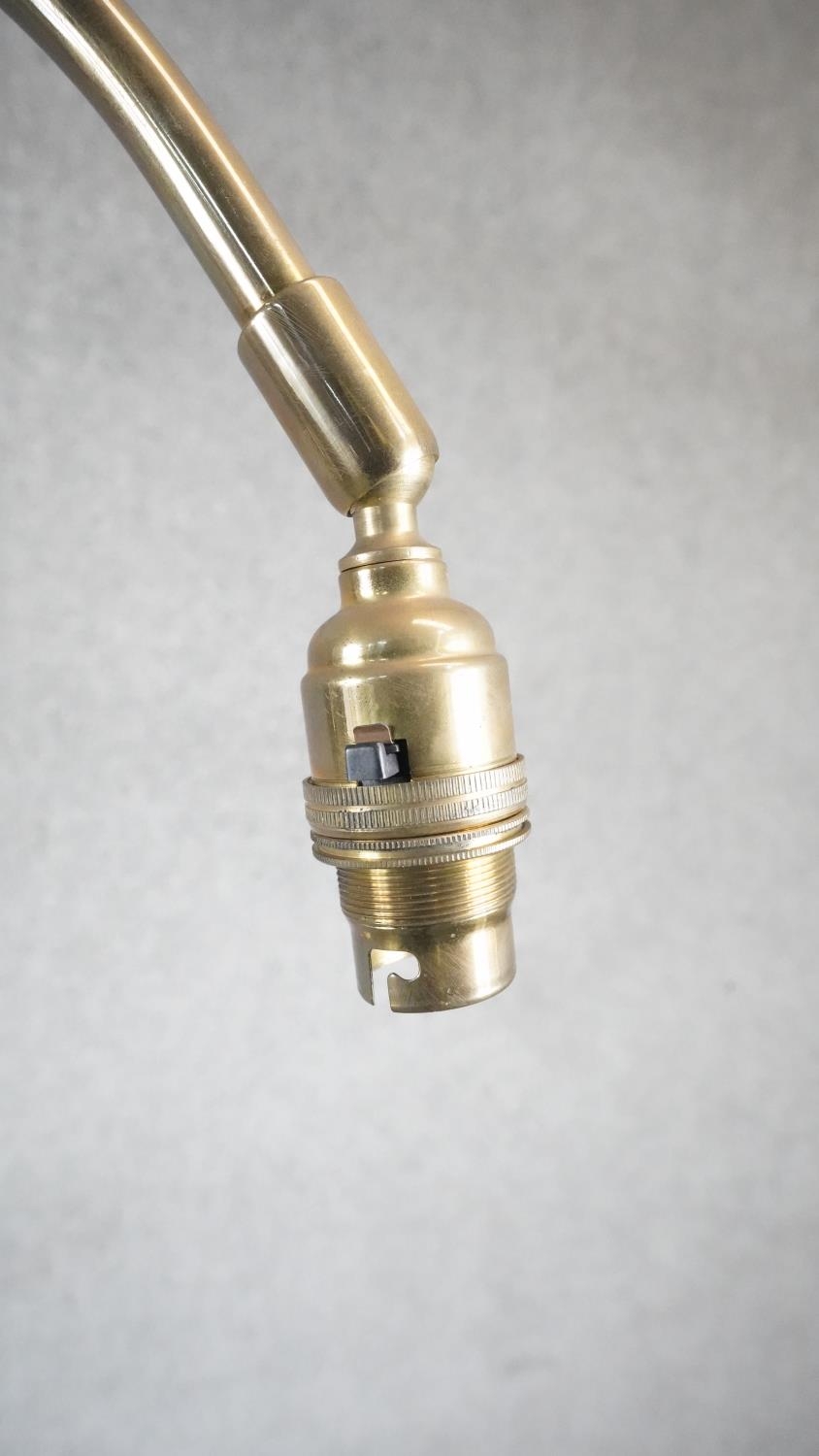 A vintage solid brass height adjustable arched design standard lamp with weighted circular base - Image 2 of 7