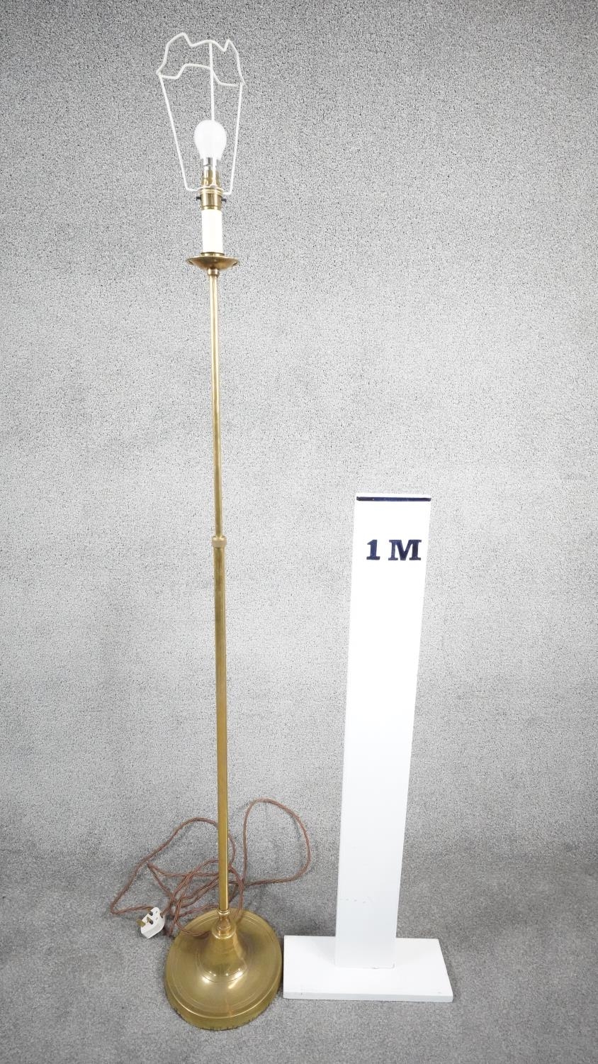 A vintage solid brass candle design height adjustable standard lamp with ridged circular base. - Image 6 of 6