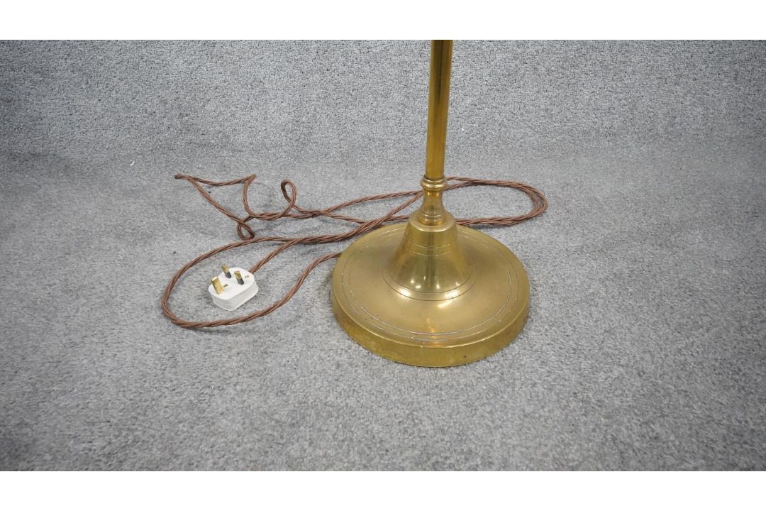 A vintage solid brass candle design height adjustable standard lamp with ridged circular base. H.167 - Image 4 of 6