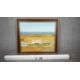 A framed mid century oil on canvas of a landscape with housing and a tennis court. Unsigned. H.62 - Image 4 of 4