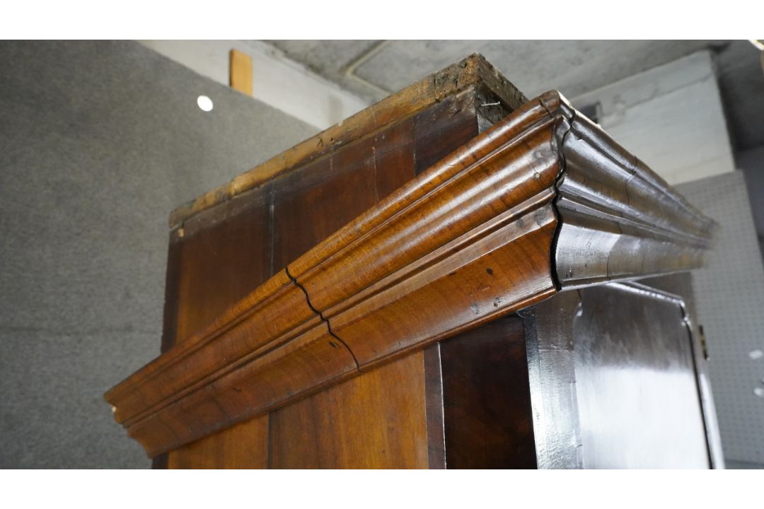 A mid century early Georgian style burr walnut wardrobe with panel door enclosing hanging space on - Image 9 of 10