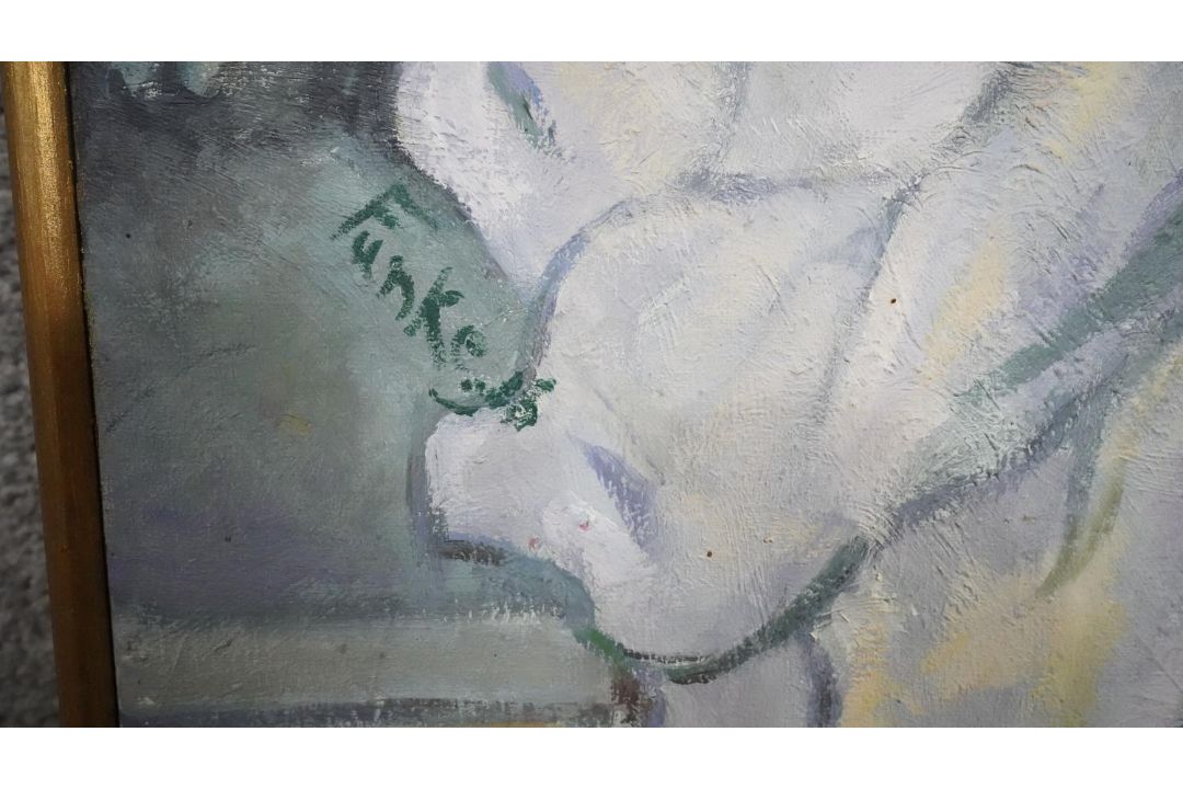 A framed still life oil on canvas, signed Funke and dated. H.59 W.75 - Image 4 of 5