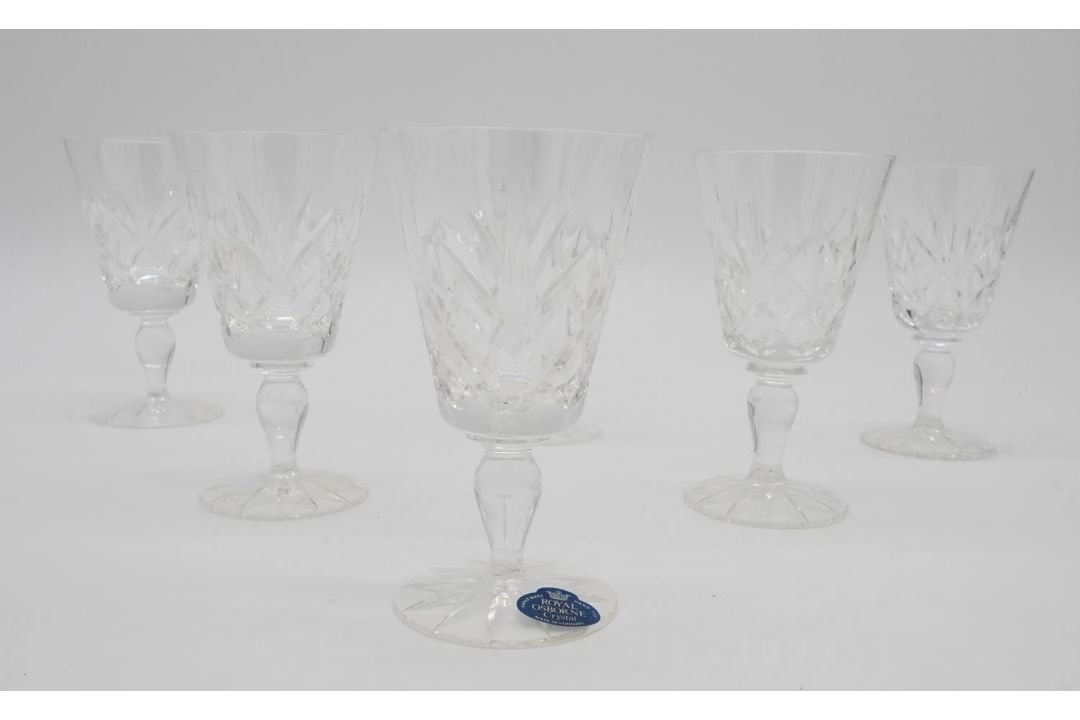 A boxed set of six Royal Osbourne cut lead crystal wine glasses with star cut bases, with labels and - Image 1 of 10