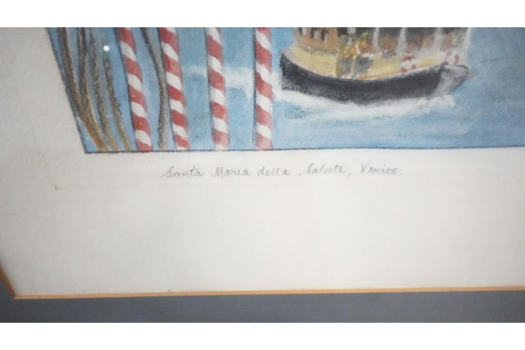 A framed and glazed watercolour of Santa Maura Della Salute. Indistinctly signed. H.89 W.75 - Image 4 of 6