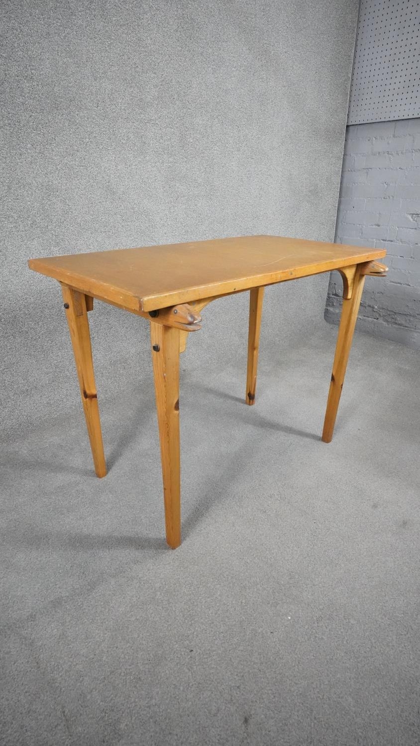 An oak and pine centre table with carved animal masks to each support. H.70cm - Image 3 of 5